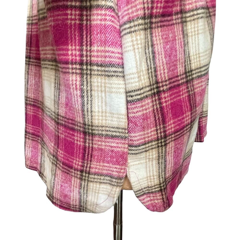 Umgee Bright Pink & White Plaid Corduroy Shacket Size L Fringed Boho Festival - Picture 7 of 11